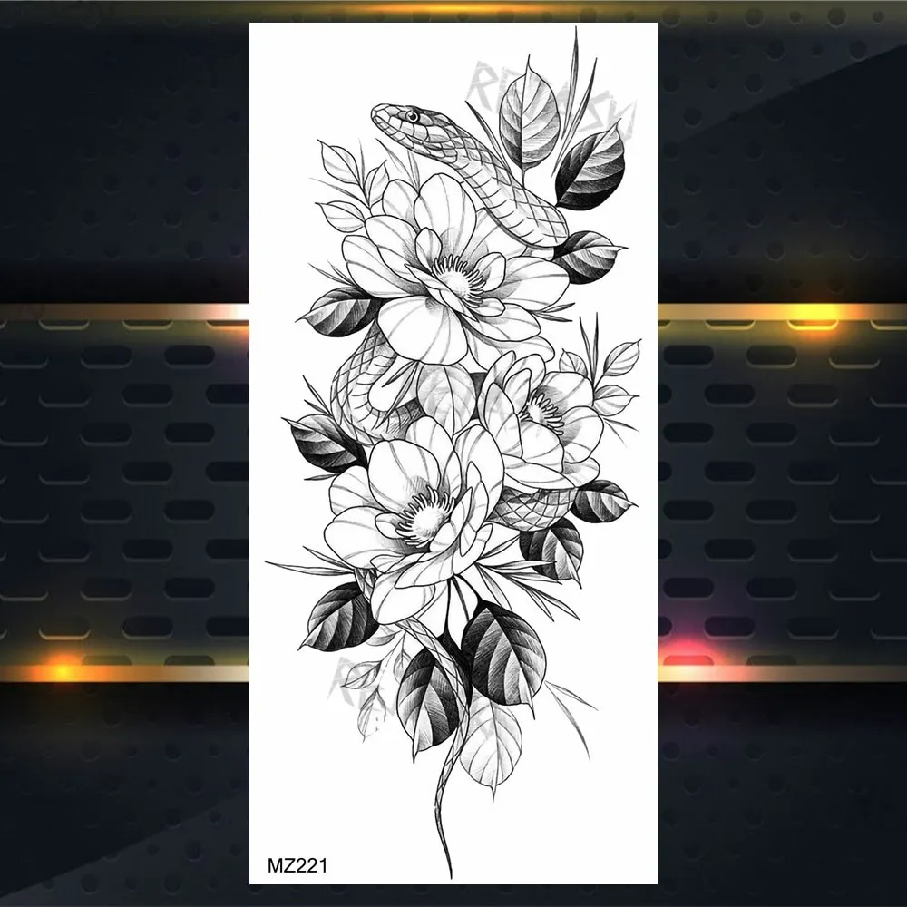 Sdrawing Rose Jewelry Water Transfer Tattoo Stickers Women Body Chest Art Temporary Tattoo Girl Waist Bracelet Flash Tatoos Flower