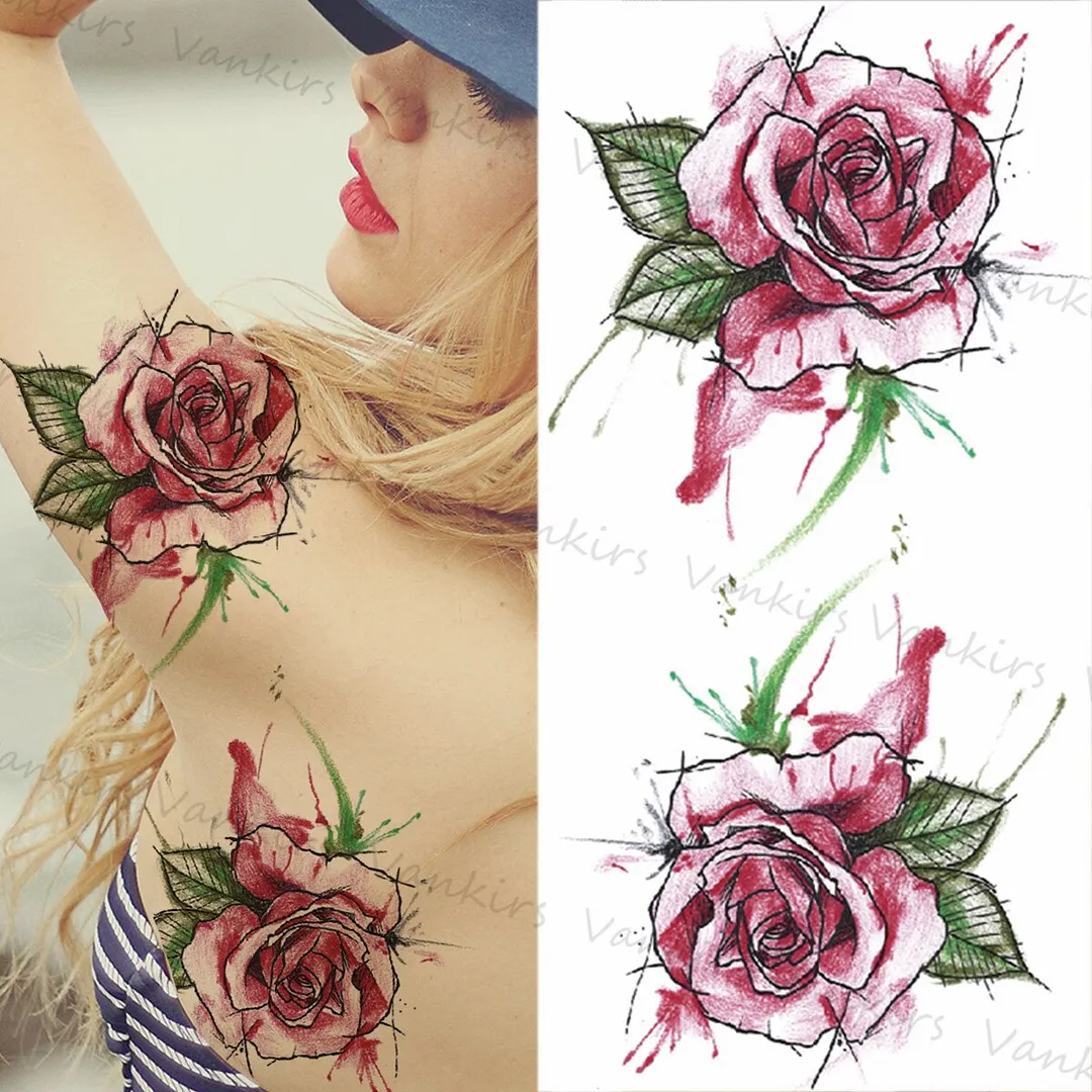 Sdrawing Skeleton Snake Flower Temporary Tattoos For Women Girls Realistic Snake Wolf Tribal Fake Tattoo Sticker Arm Waist Tatoo 3D