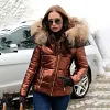 Women's Warm Fur Lined Hooded Glossy Puffer Jacket
