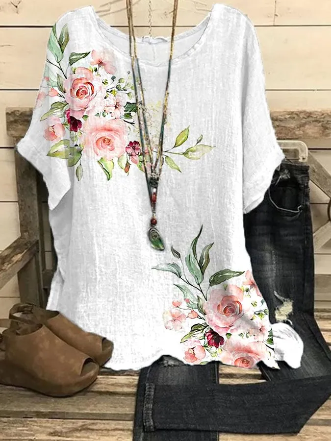 Womens Cotton Floral Print Casual Shirt