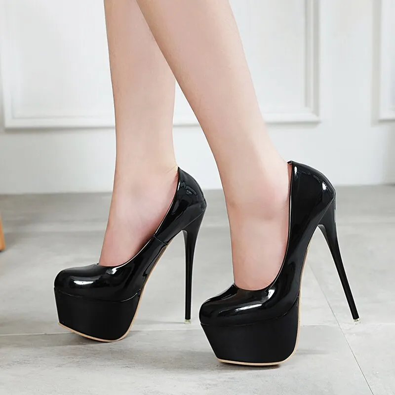 Qengg Heels Wedding Shoes Woman Sexy Thin High Heels 16cm Pumps Women Patent Leather Ladies Shoes Plus Size Drop Shipping