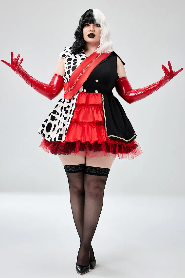 Xpluswear Design Plus Size Halloween Costume Red Colorblock Tulle Mini Dress（Ships 24h） 2024 - Xpluswear