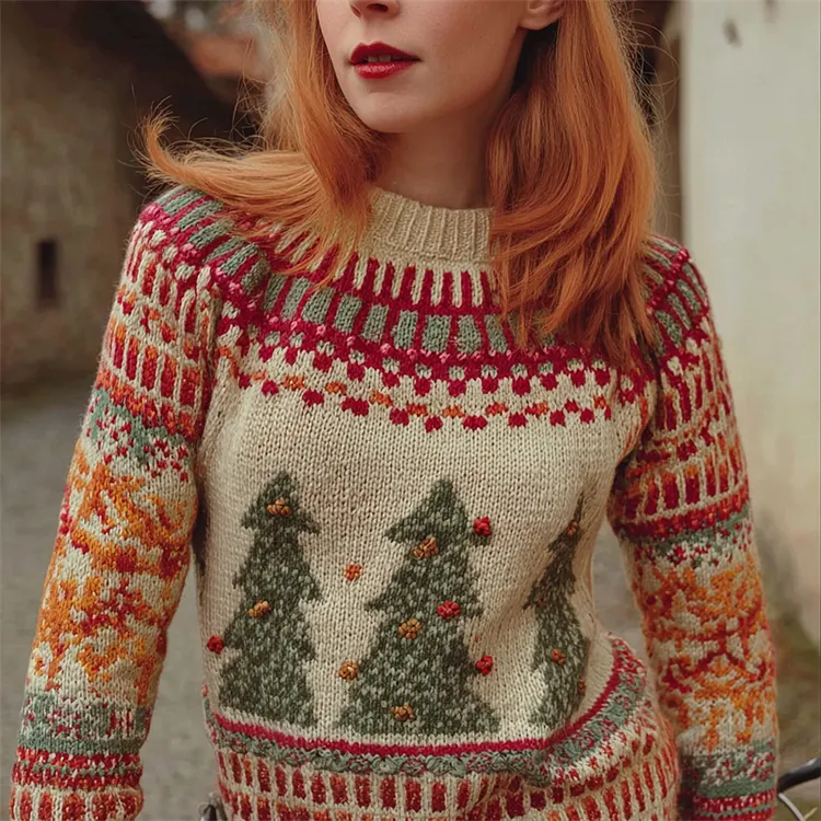 Vintage 80s Christmas Trees Cozy Knit Isle Sweater