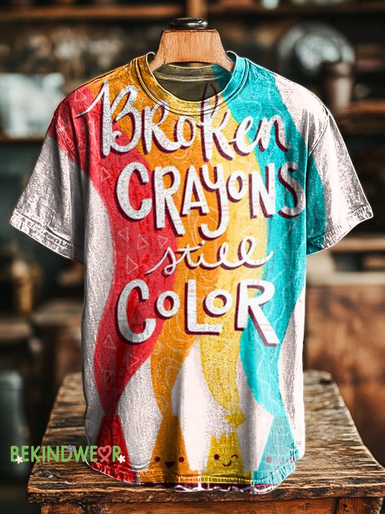 Broken Crayons Still Color Print Casual Crew Neck Short Sleeve T-Shirt Multicolor / S