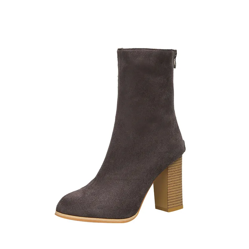 Yyvonne Size 2024 Autumn And Winter New Women's Boots High Heels, Coarse Heels, Frosted Medium-Sized Fashion Boots, Fashionable Women's Shoes