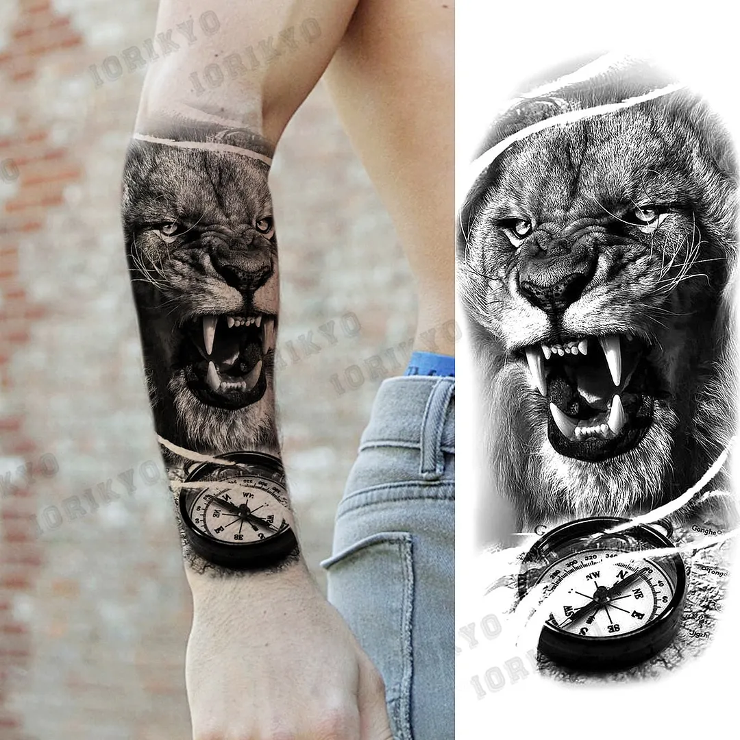 Black Devil Vampire Arm Temporary Tattoos For Women Adult Skull Lion Crown Compass Fake Tattoo Washable Body Art Painting Tatoos