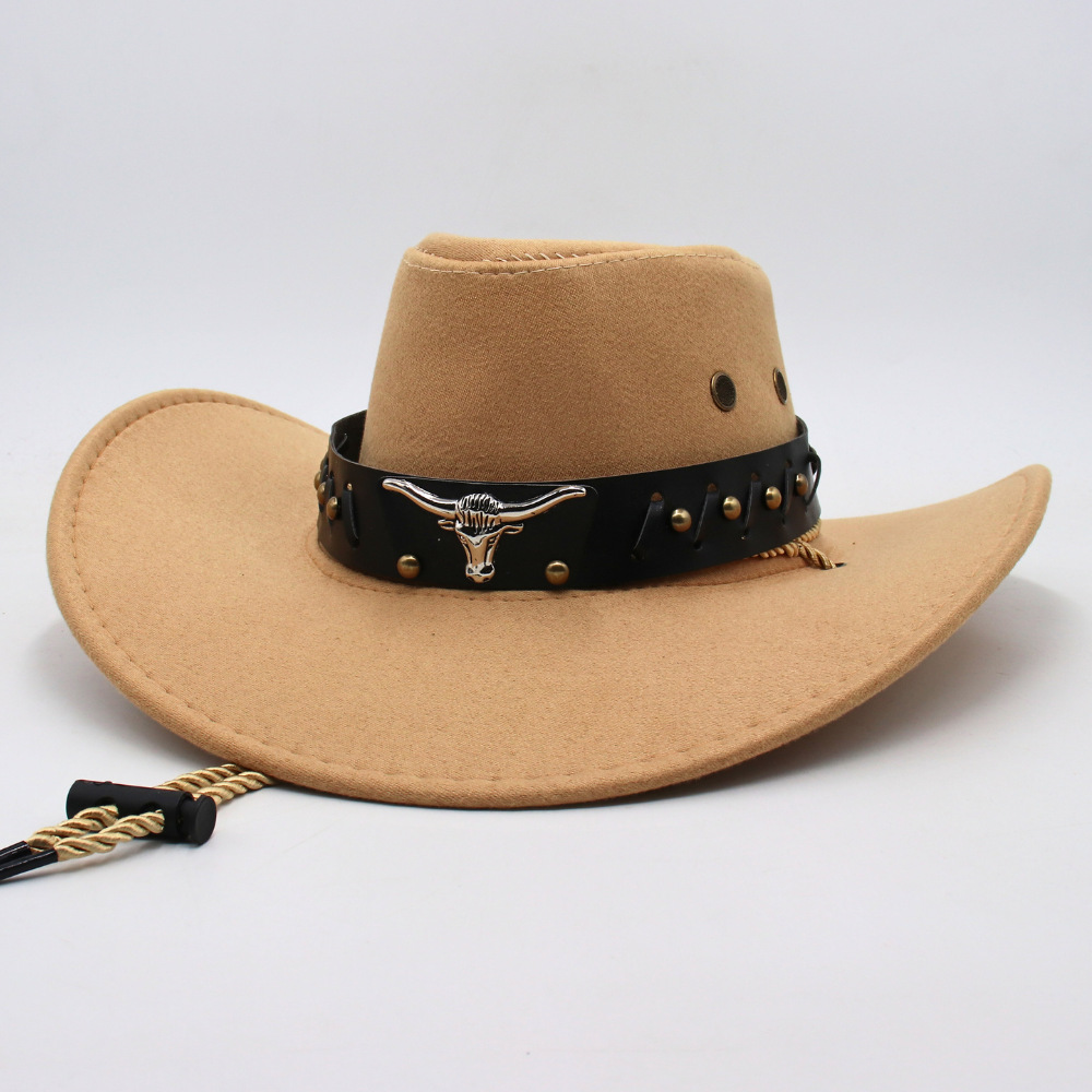 New style leather-trimmed vintage cowboy hat, suitable for both men and women.
