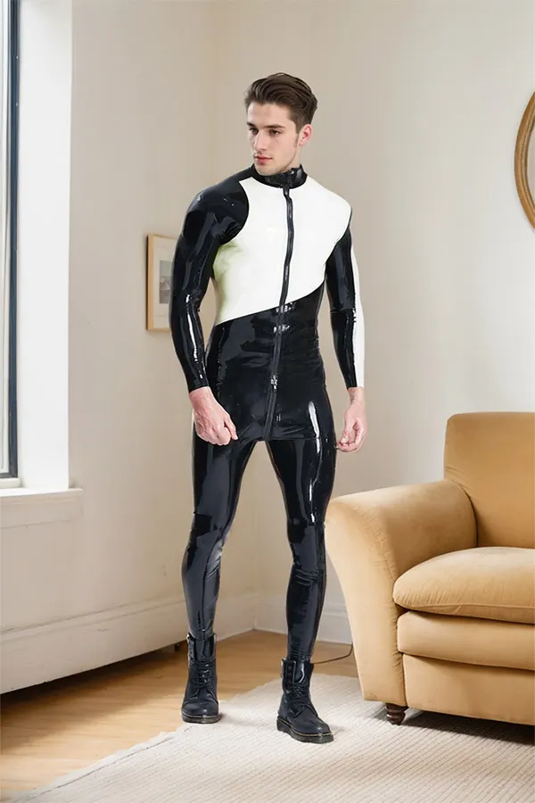Men Latex Catsuits Asymmetric Black Cool Classic