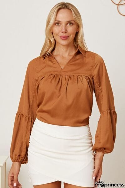 Balloon Sleeve Collared Neck Blouse