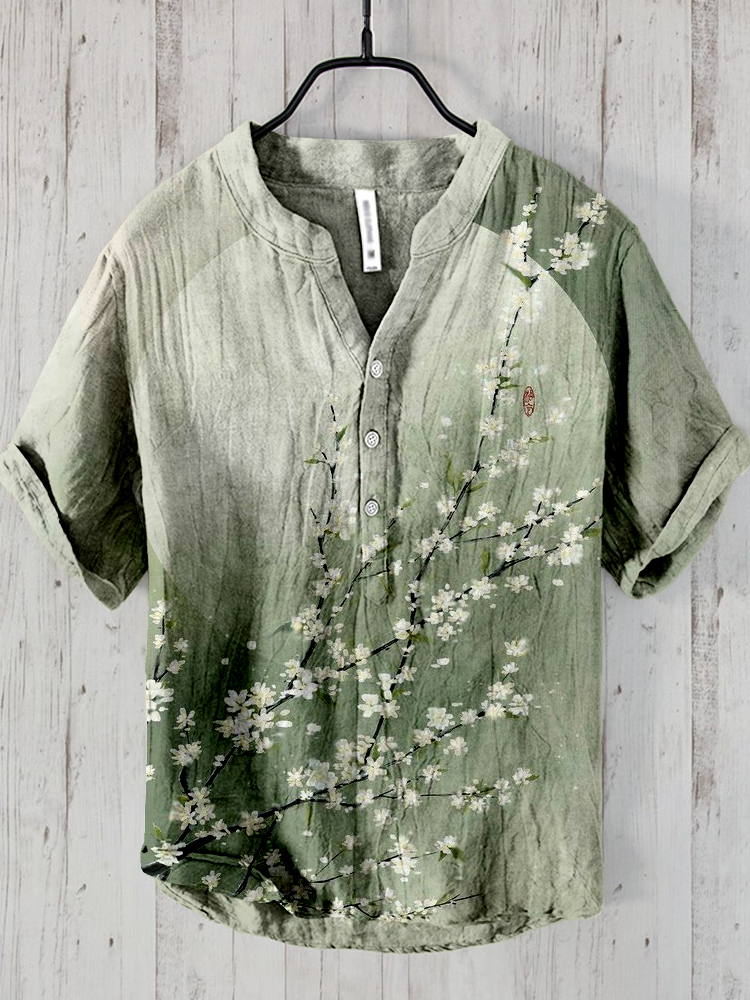 Vintage Pear Flower Art Pattern Linen Blend Shirt