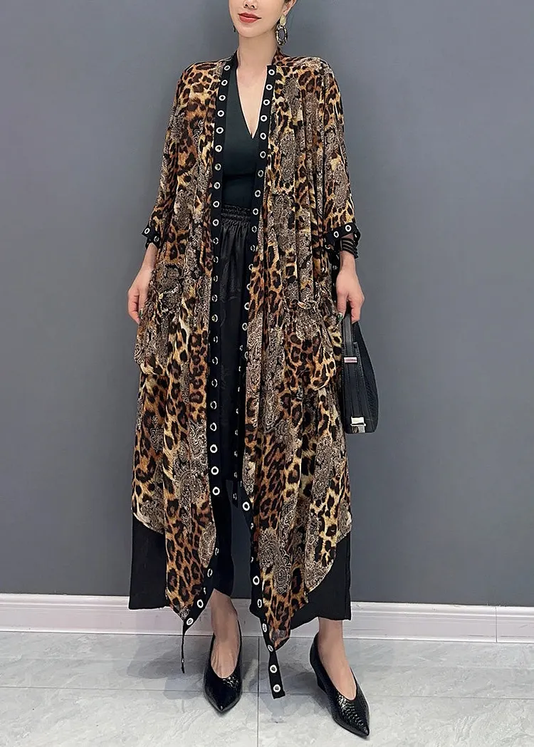Summer Leopard Cardigan Asymmetrical Design Long Sleeve