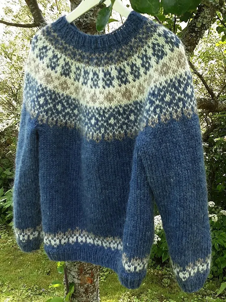 Vintage Knitted Jacquard Blue Iceland Crew Neck Sweater