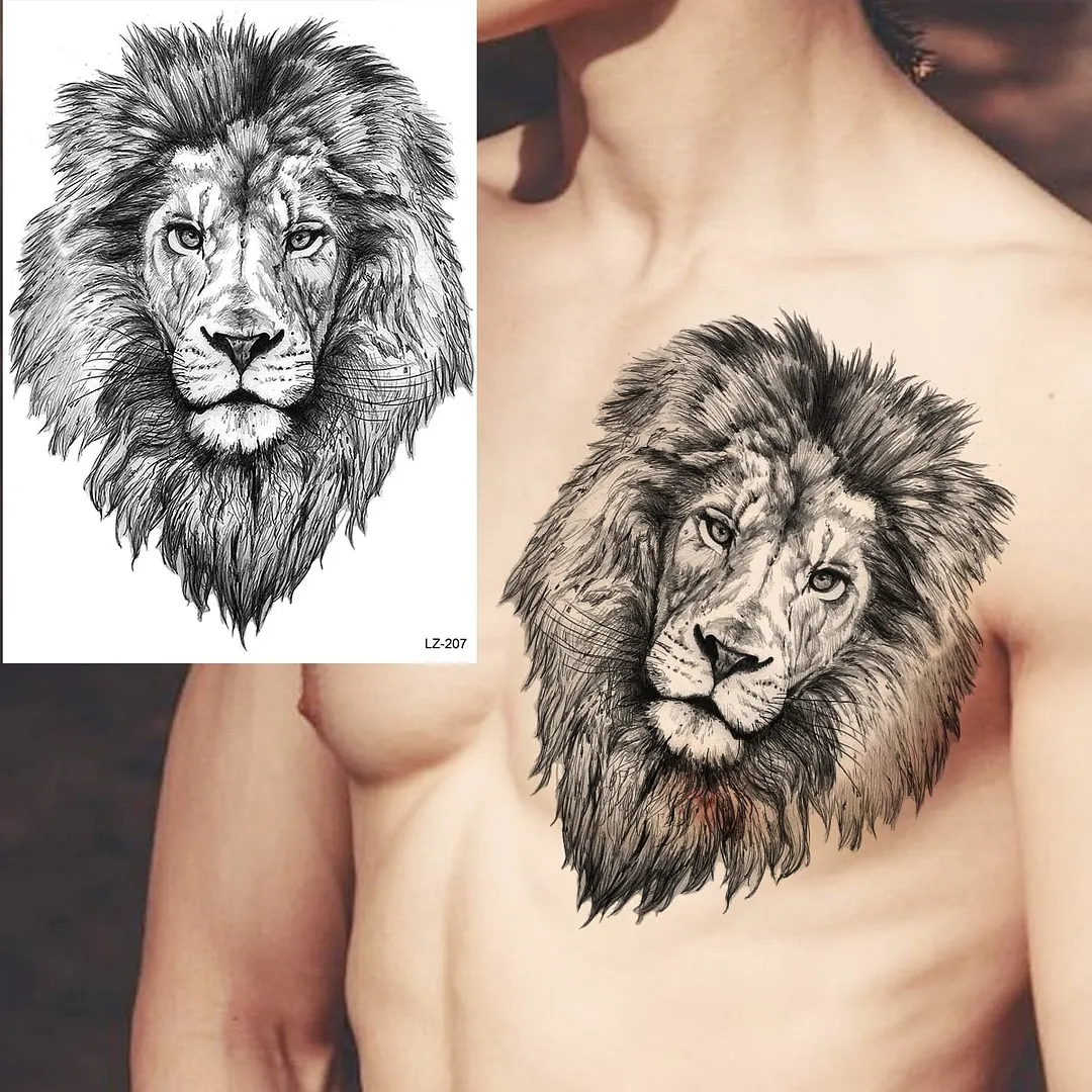 Large Lion Temporary Tattoos For Men Adults Realistic Totem Watercolor Tiger Fake Tattoo Sticker Chest Body Tatoos Waterproof