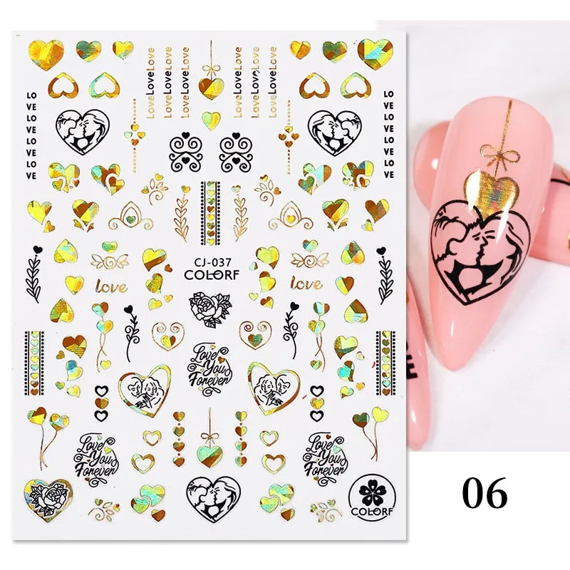 1 Pc 3D Nail Stickers Leaves Sliders for Nails Gold White Bronzing Flowers Gradient Adhesive Sticker Nail Design Art Decorations-Nail Inspo