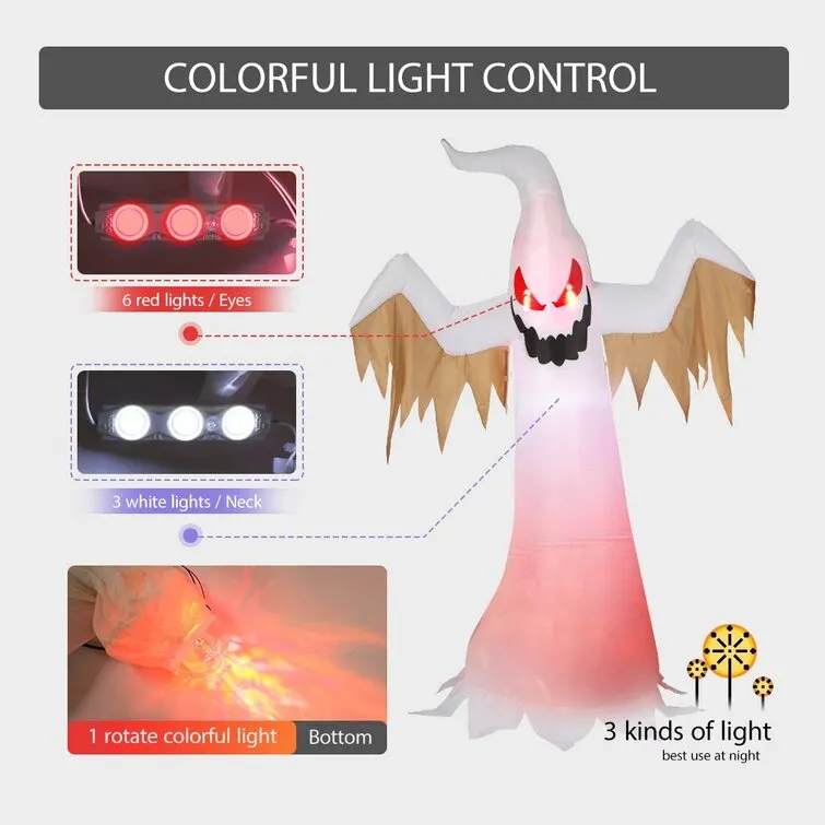 Halloween Inflatable LED White Ghost With Red Eyes