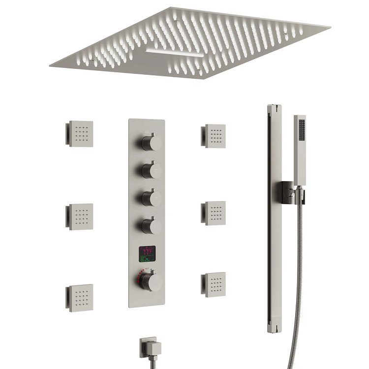 EVERSTEIN 16" Thermostatic Smart Shower System with Digital Display in Brushed Nickel