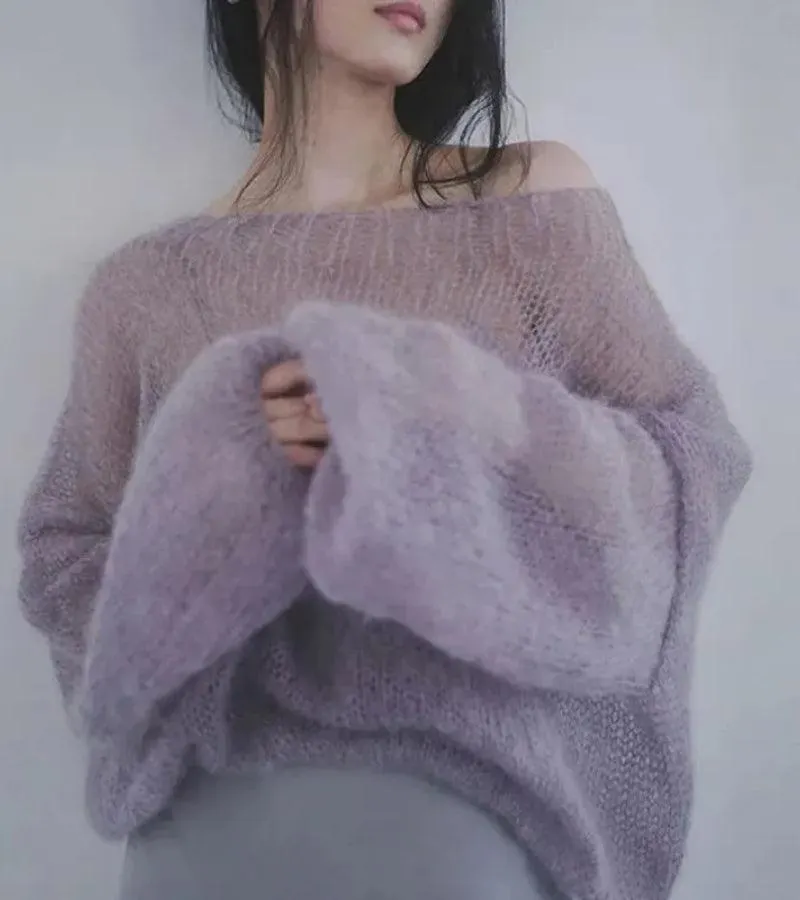 Brownm Sleeved Mesh Knit Sweater