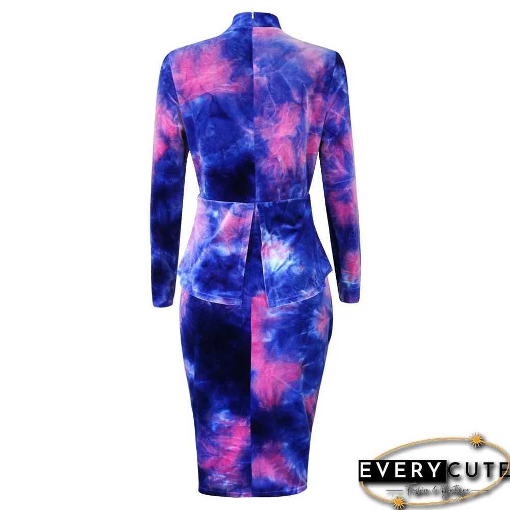 Pink Korea Velvet Bowknot Detail Plus Size Dress