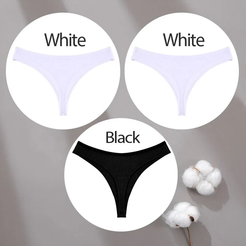 3PCS/Set Cotton Panties G-String Women Panties Sexy Underwear Female Lingerie Thong Briefs for Woman Solid Color Intimate Pantys
