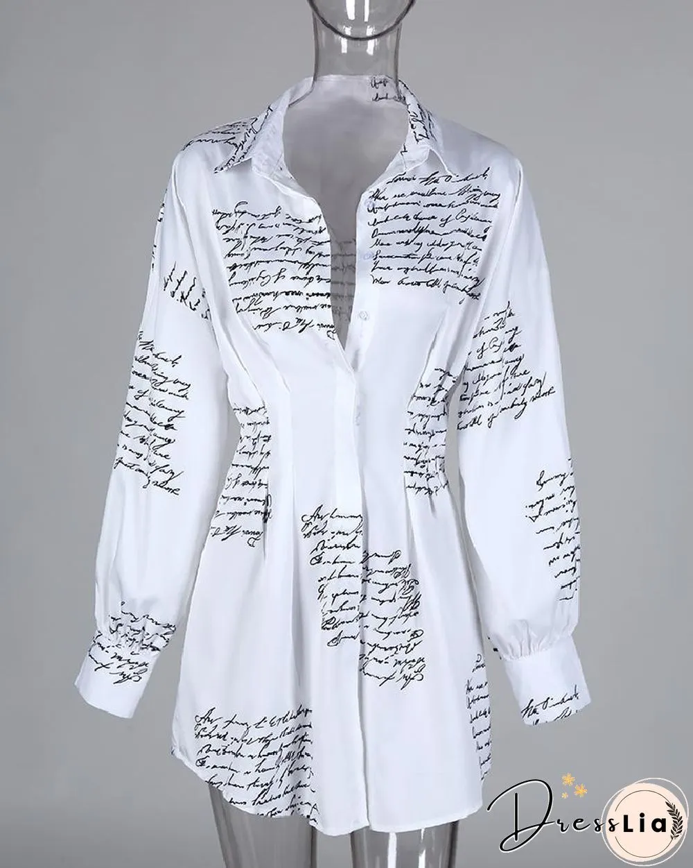 Letter Print Tight Waist Shirt Dress P13248
