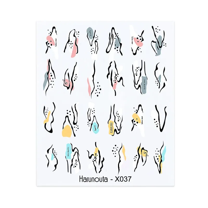 Harunouta Water Decals Ink Blooming Flower Leaves Transfer Nail Stickers Butterfly Love Heart Design Slider Watermark Decoration-Nail Inspo