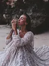 Shiny Spangle And Backless Long Sleeves Maxi Dresses