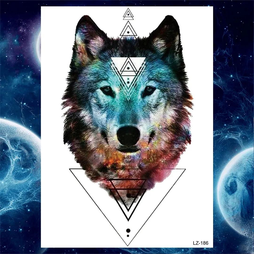 3D Lion Tiger Temporary Tattoos For Men Women Adult Black Wolf Tattoo Sticker Realistic Fake Bear Mountain Disposable Tatoo Body
