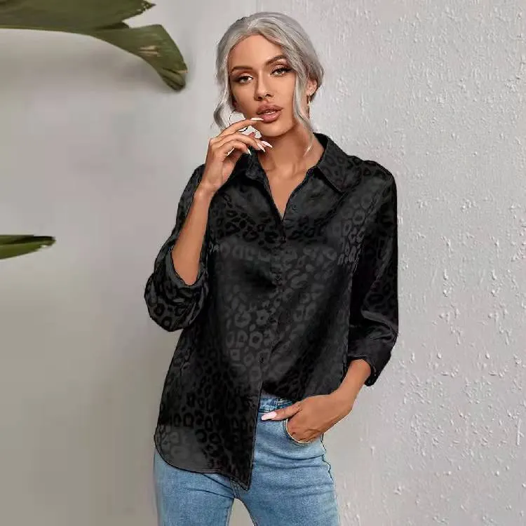 Back to school  Women Leopard Print Luxury Blouse Spring Summer Long Sleeve Lapen Vintage Button Up Shirt Office Lady Satin Tunics Harajuku Top
