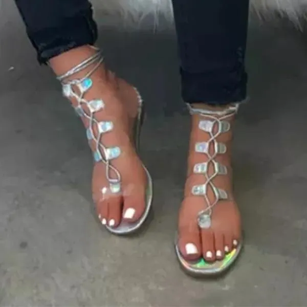 Sexy Transparent Straps Lace-Up Sandals