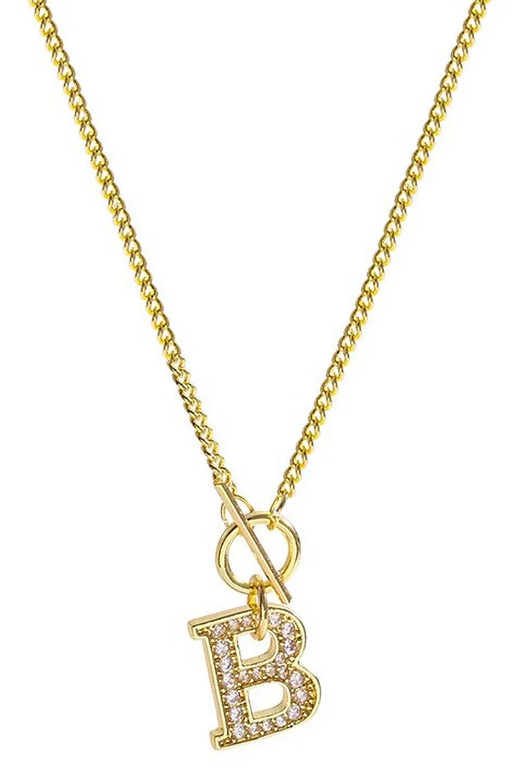 Minimalist 'B' Initial Necklace with Zirconia Accents