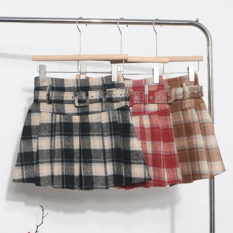 Churchf S-2XL With Belt ~ Lattice Hair Of The Hundred Folded Skirt High Waist Anti-Light Small A-Word Skirt 8382