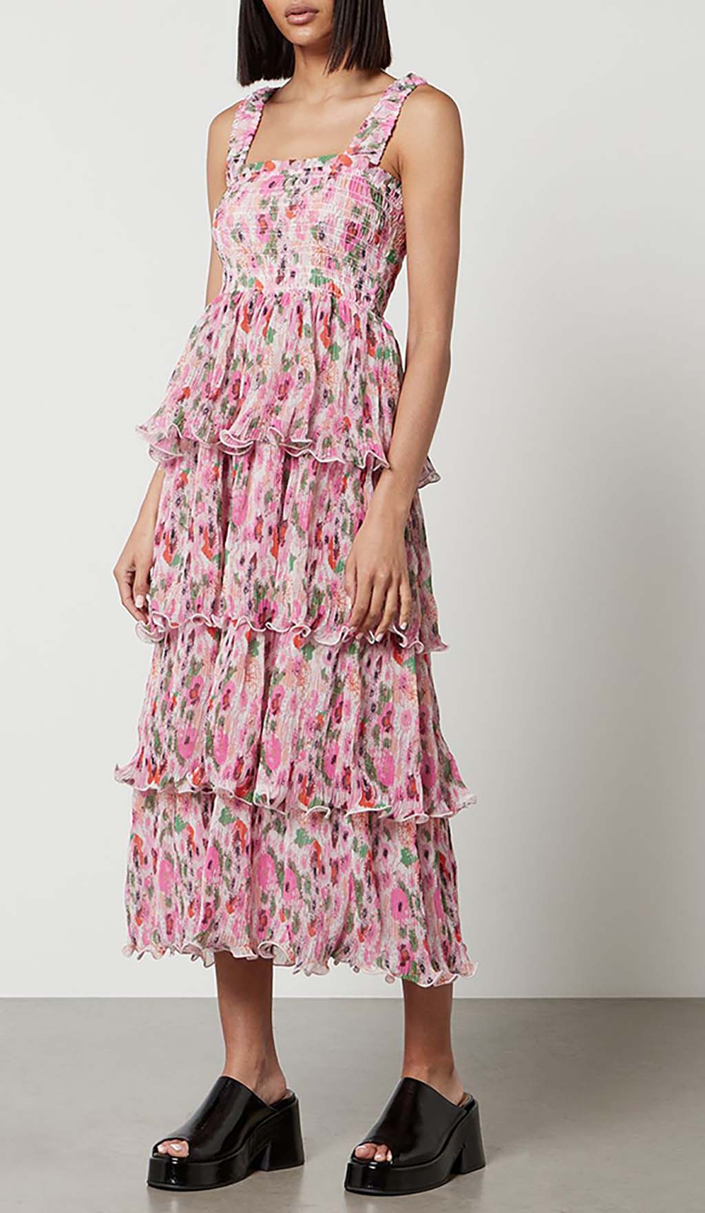 Fashionslee WomenFloral-Appliqu&eacute; Tiered Midi Dress In Pink