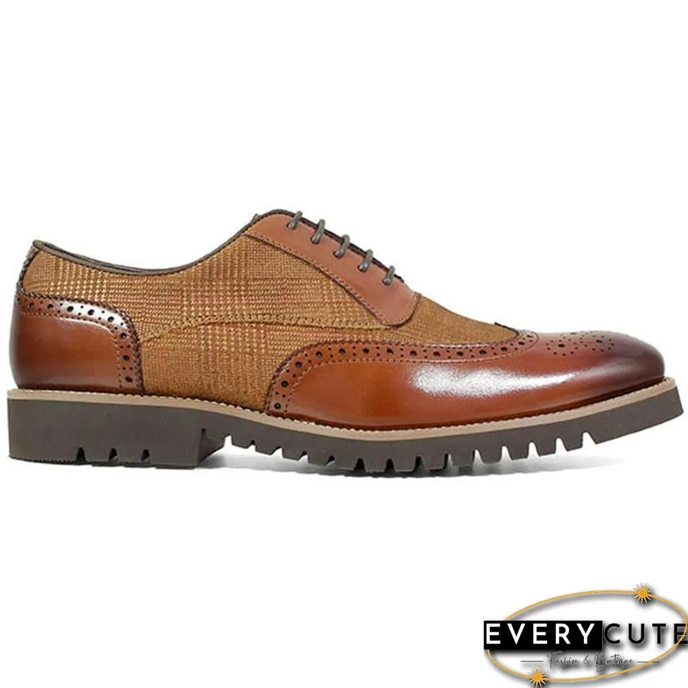 Men's Fashion Lattice Spliced Leather Brogue Shoes