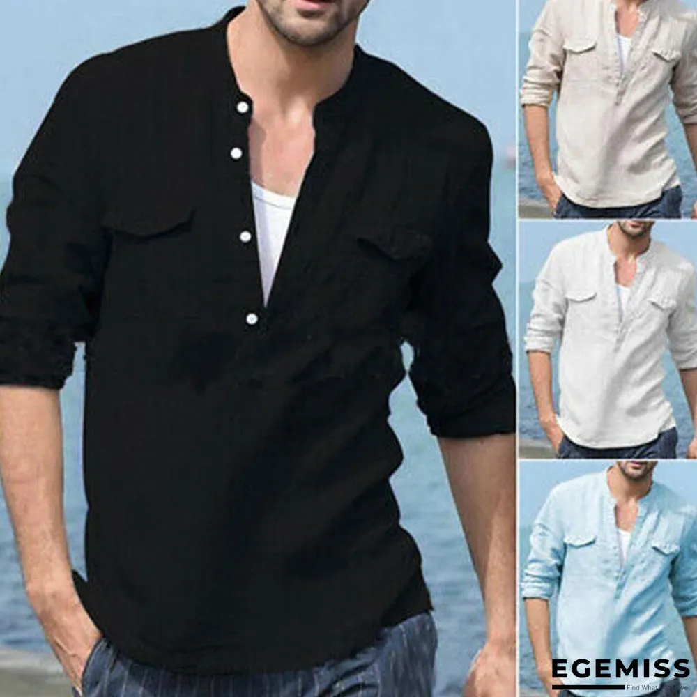 Spring/Summer Mens Long Sleeve Casual Loose Soft Shirts Linen | EGEMISS