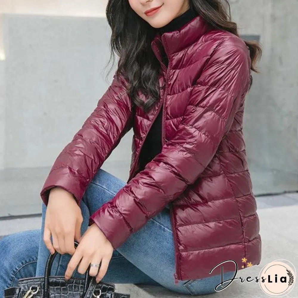 Autumn and Winter Light Down Jacket Women Stand Collar Short Coat