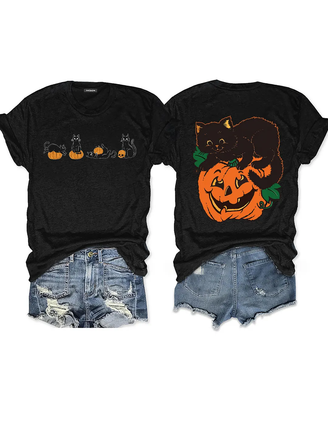 Pumpkin and Black Cats T-shirt
