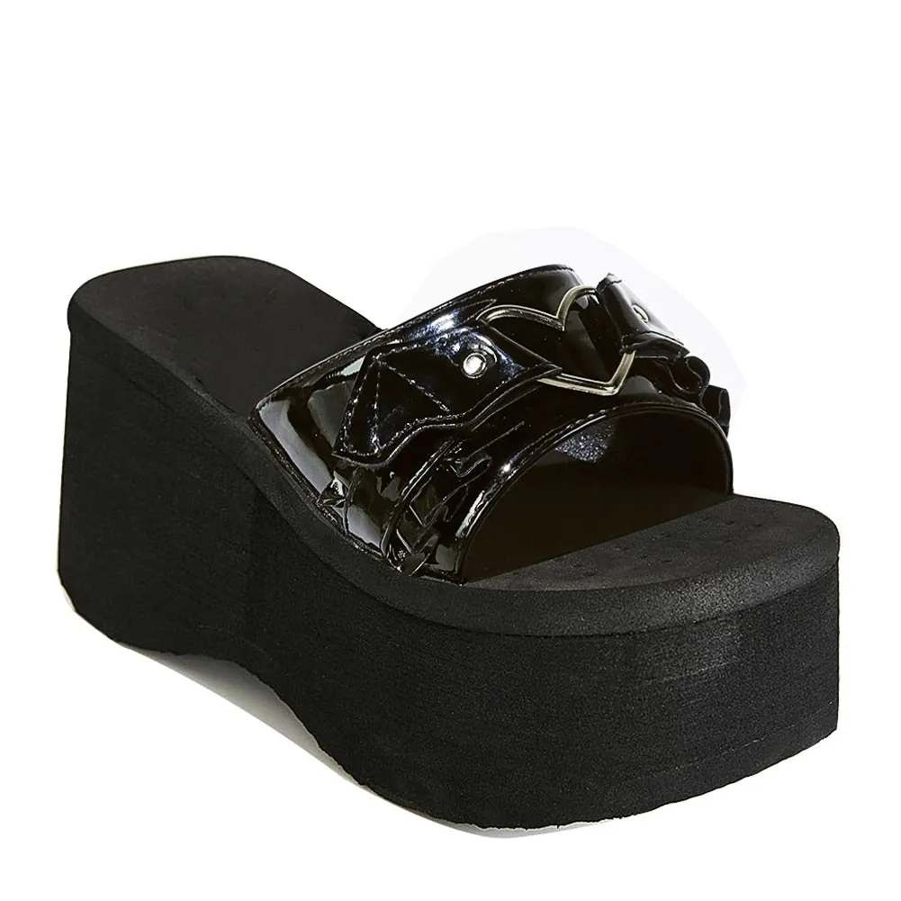 Brand New 2022 High Heels Black Gothic Comfy Walking Wedges Summer Thick Platform Sandals Shoes Woman Slipper Big Size 43