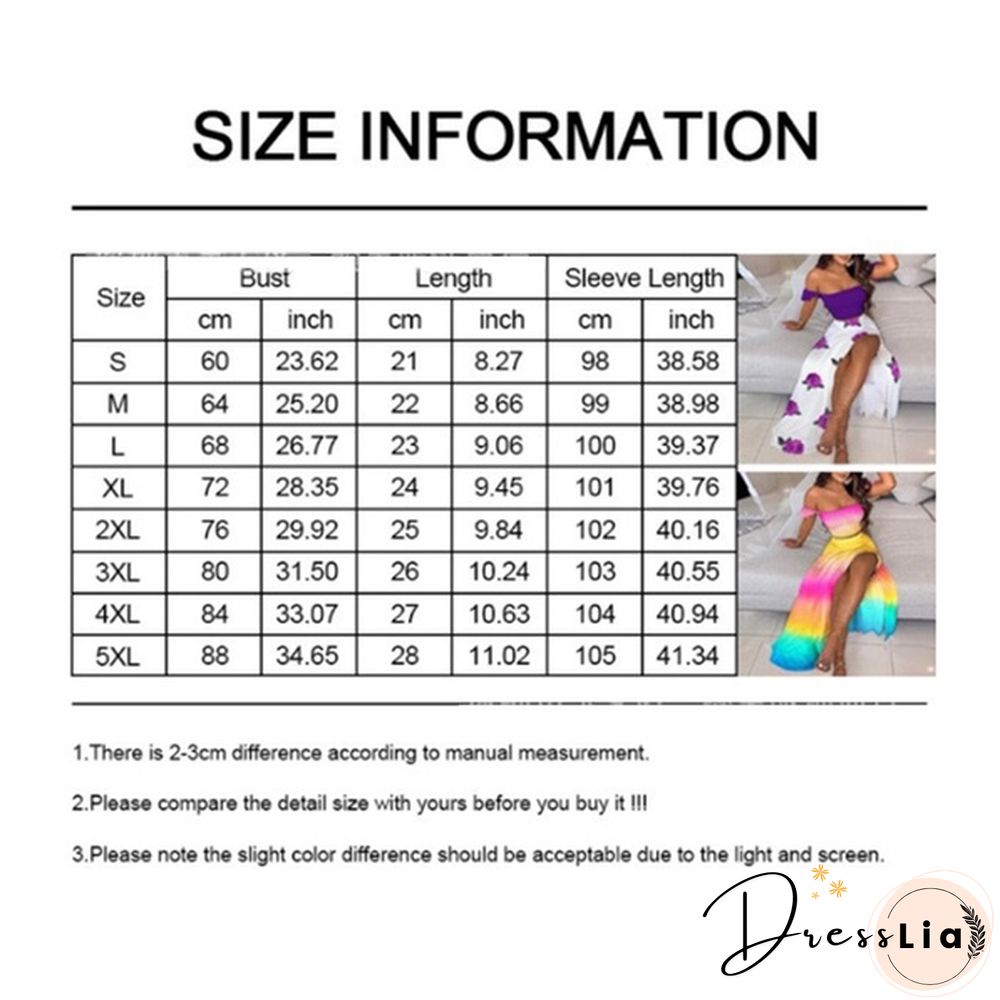 New Women's Sexy Tube Top Print Dress Split Long Skirt Summer Off-Shoulder Beach Dress Mini Skirt Set Plus Size
