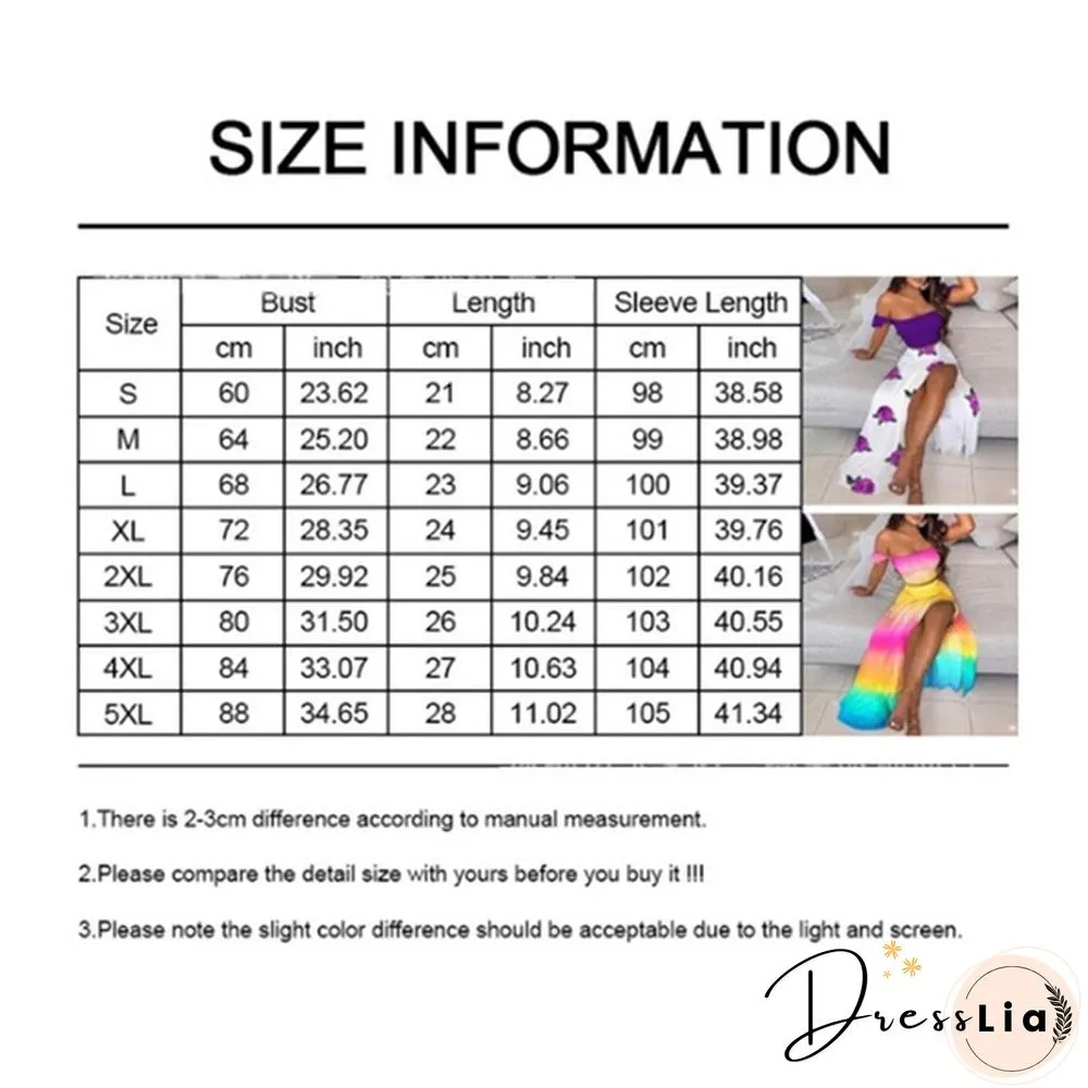 New Women's Sexy Tube Top Print Dress Split Long Skirt Summer Off-Shoulder Beach Dress Mini Skirt Set Plus Size