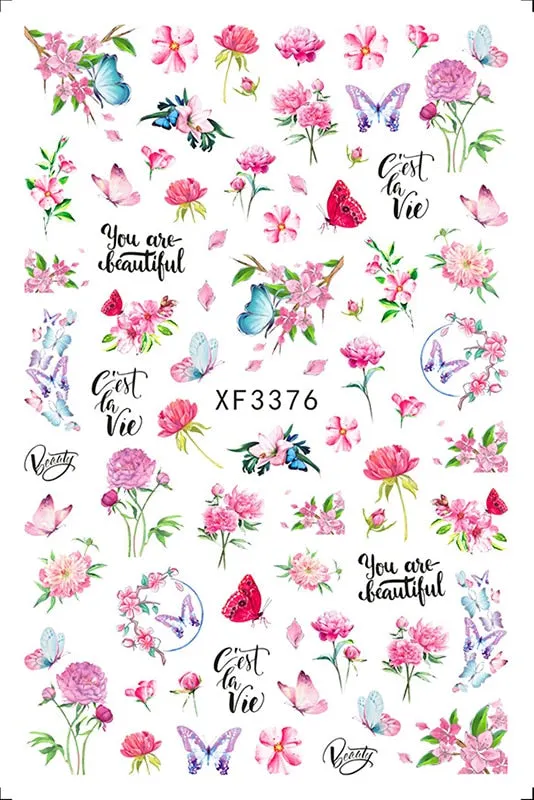 3D Nail Art Stickers Manicure Decoration Design Nail Art Decal Green Clover Leaf Nail Art Designer Decals Beautiful Flower