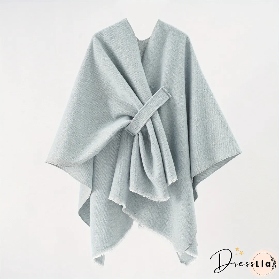 Solid Color Comfortable Shawl With Sleeves, Multifunctional Outdoor Windproof And Coldproof Cloak