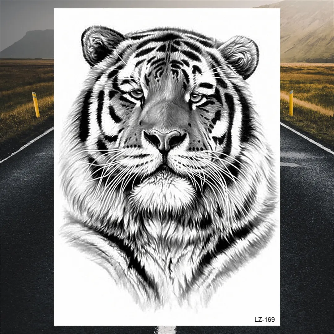 Large Black Lion Temporary Tattoos For Men Adults Realistic Winged Knight Cool Tiger Fake Tattoo Sticker Chest Arm Tatoos