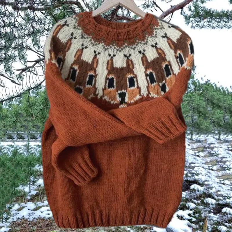 Vintage Icelandic Cute Rabbit Knit Jacquard Warmth Crew Neck Sweater（Unisex）