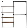[US Local Warehouse] 14.6x76x82.7Inch Industrial Pipe Clothing Rack with Hanging Rods Heavy Duty Clothes Organizer Large Capacity Display Hanging Garment Rod Wooden Clothes Storage Shelves for Walk In Closet