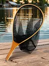 Wooden Handle Fishing Landing Net Soft Rubber Mesh Trout Catch and Release Net