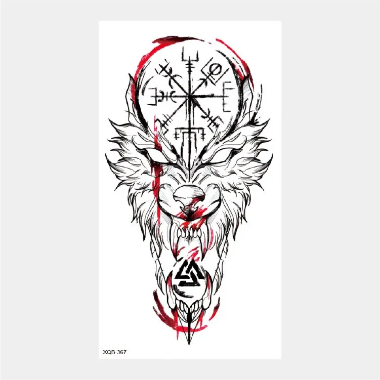 Sdrawing Temporary Tattoo Stickers Animal Tiger Lion Wolf Head Domineering Half Arm Big Picture Water Transfer Tatto Sticker