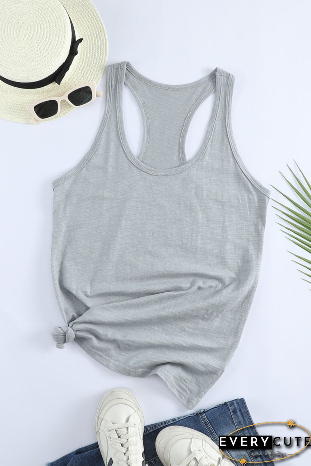 Blank Apparel - Gray Scoop Neck Basic Solid Tank Top