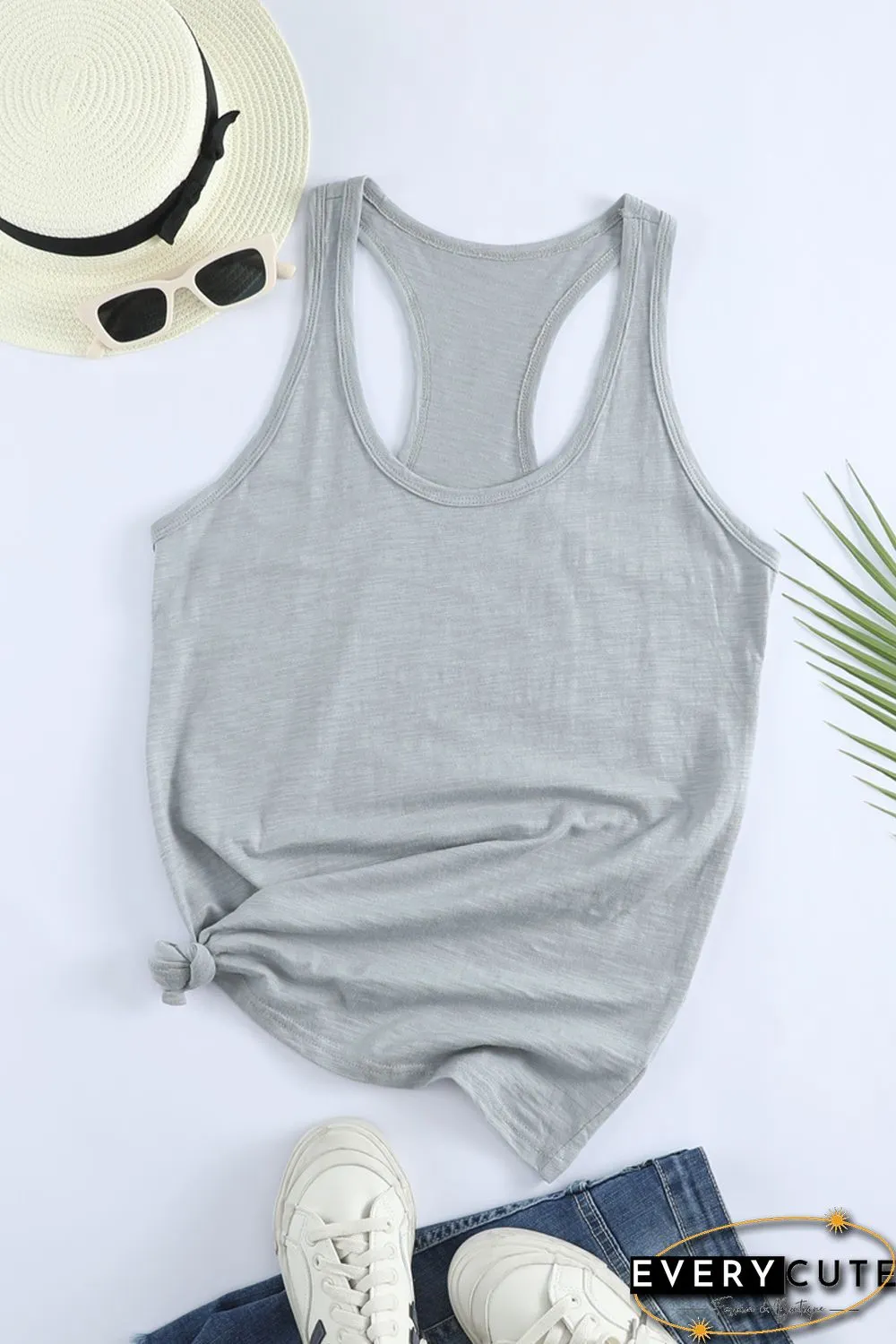 Blank Apparel - Gray Scoop Neck Basic Solid Tank Top