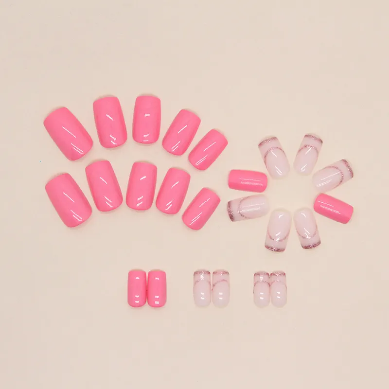 Churchf Churchf Long Barbie Pink Fake Nail Pure Color Beauty Nail Flash Powder French Simple Fashion Women's Special Nail