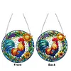 (Upgrade Size)DIY Diamond Painting Art Double Sided Effect Pendant Colorful Stained Glass Hanging Ornament Kit(Sunrise Rooster)
